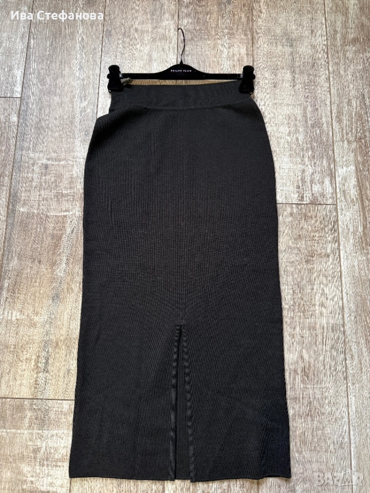 Нова дълга черна елегантна пола с цепка мерино Long Usland , снимка 1