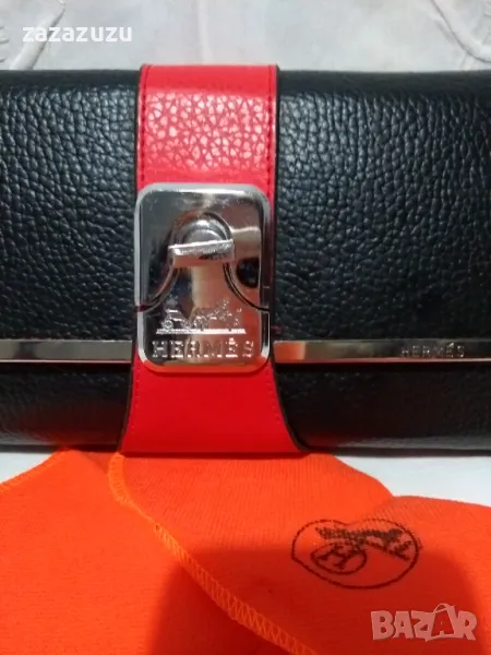 ЕСТЕСТВЕНА КОЖА на HERMES елегантна малка чанта в два цвята - черна и червено, снимка 1