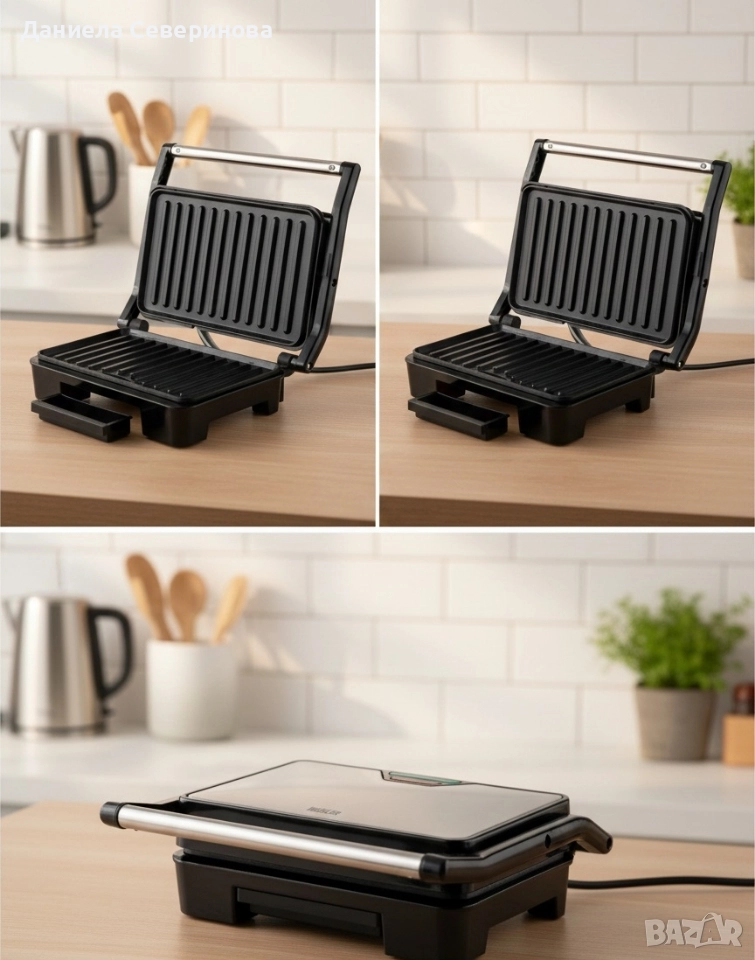 Сандвич преса Muhler MHT-889S, грил плоча, Черна , снимка 1
