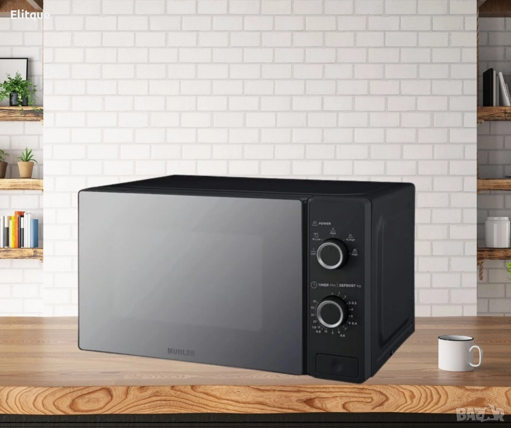 Микровълнова фурна 20L, черна, огледална, механична, снимка 1