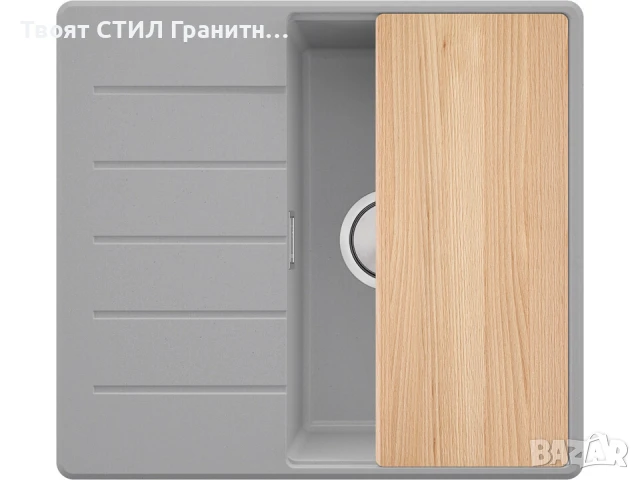 Сива кухненска гранитна мивка Копенхаген 40 Top 550 x 500 мм, снимка 8 - Мивки - 51015699
