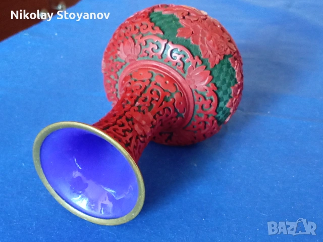 Китайска ваза от Цинобър, снимка 4 - Антикварни и старинни предмети - 53117852
