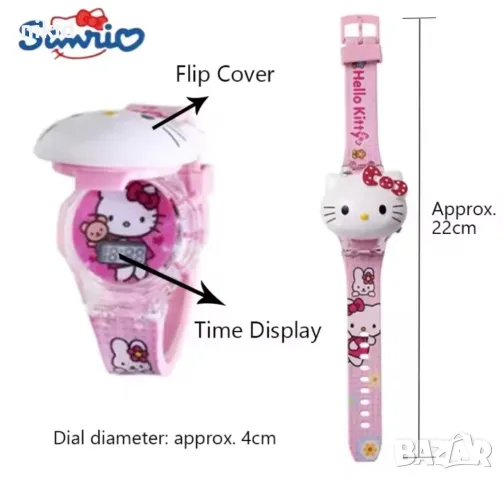 Хелоу Коте Кити Hello Kitty глава детски часовник музикален светещ прожектор прожектиращ дигитален, снимка 4 - Детски - 49920297