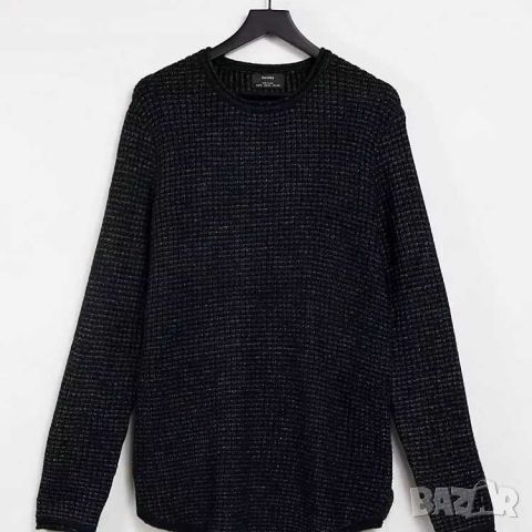 Мъжки плетен пуловер Bershka, 72% акрил, 28% полиестер, Черен, XL
