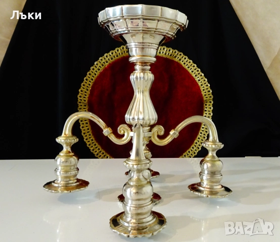 Посребрен свещник петица,1.6 кг.,викториански. , снимка 7 - Антикварни и старинни предмети - 52382080