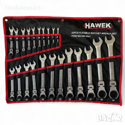Комплект Звездогаечни Трещотни Ключове с Чупещо Рамо 6-32 мм – 22 части HAWEK, снимка 5 - Други инструменти - 50720779
