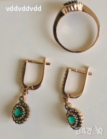 Златен пръстен и златни обеци 14 карата 585, снимка 2 - Колиета, медальони, синджири - 51810036