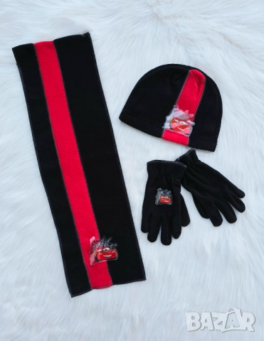 Шапка шал и ръкавици Маккуин Светкавицата 5-8 години - НОВ, снимка 10 - Шапки, шалове и ръкавици - 52733122