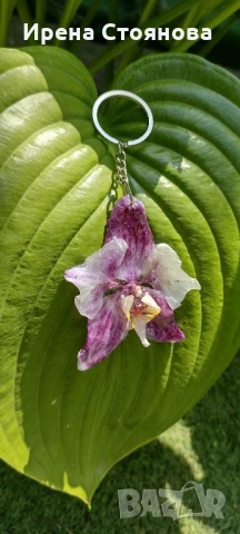 Ключодържател или аксесоар за чанта с естествен цвят на орхидея. Цвета е с размери 7/7,5 см. 
, снимка 8 - Чанти - 50563645