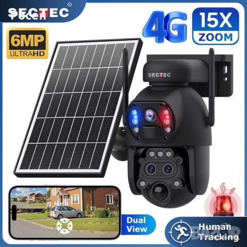 4G Соларна PTZ камера 6MP с 3 обектива, 15X zoom, и SIM за 1 год.