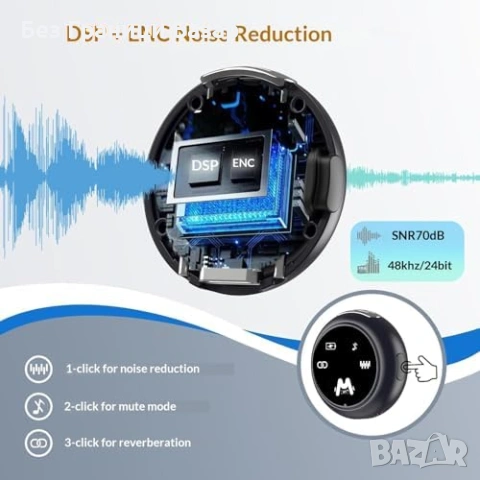 Нов Безжичен лавалиерен микрофон за iPhone Android с кейс шумопотискане за TikTok YouTube Podcast, снимка 6 - Други - 54090143