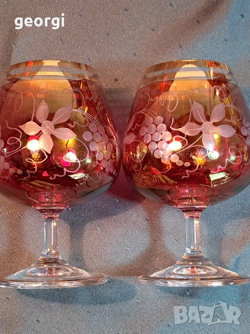 кристални чаши за вино Bohemia рубинен кристал с позлата 35/1, снимка 9 - Чаши - 54176679