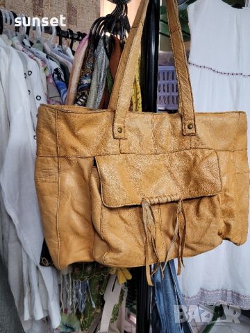естествена кожа голяма чанта,натурален кафяв цвят  PIECES , снимка 14 - Чанти - 45840595