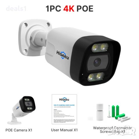 Hiseeu 4K POE IP CCTV IP66 Водоустойчива Охранителна Камера XMeye Pro APP, снимка 2 - IP камери - 46621152