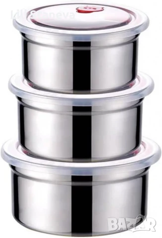 Комплект от три броя кутии,за съхранение,от неръждаема стомана,с пластмасови капаци. , снимка 15 - Кутии за храна - 51118921