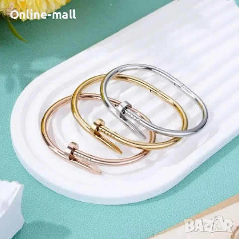 Комплект Гривна и Обеци Пирон Cartier- златни, сребърни, розово злато, снимка 8 - Гривни - 52424280