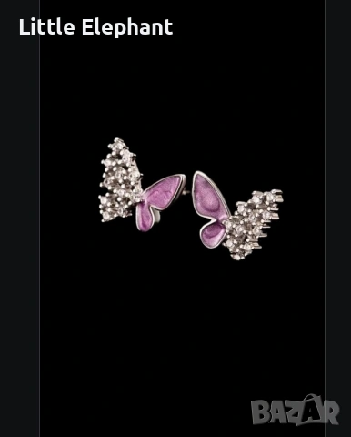 Pre order ​✨ Елегантни Обеци „Нежно Сияние“ – Пеперуди с Люляков Емайл и Кристали ✨/нови