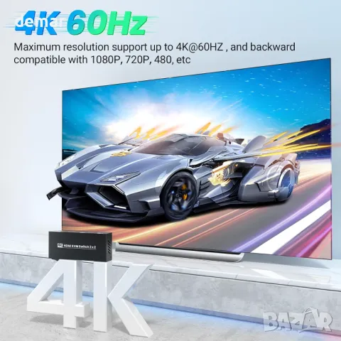 HDMI KVM превключвател 2 монитора 2 компютъра, 4K@60Hz двоен монитор HDMI, снимка 3 - Кабели и адаптери - 47030312