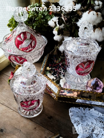 Фруктиера и бонбониери кристал Hofbauer, снимка 6 - Сервизи - 52019200