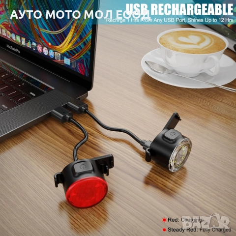 Комплект LED Фар и Стоп за велосипед с USB зареждане., снимка 3 - Аксесоари за велосипеди - 52172097