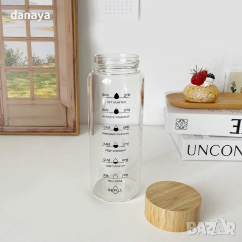 Стъклена бутилка за вода и напитки с времеви маркер, 700 мл, снимка 4 - Чаши - 54187995