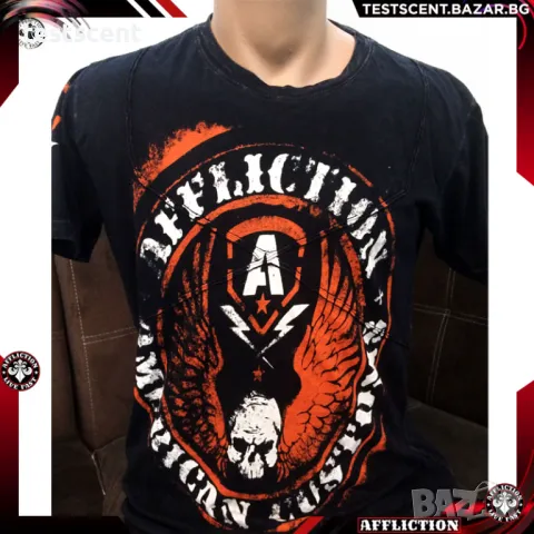 Мъжка тениска AFFLICTION American Customs Garage Built Black Orange S Small, снимка 9 - Тениски - 25982971