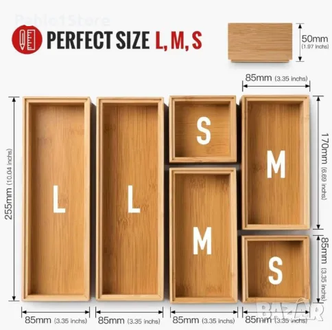 Комплект от 6 броя органайзера от бамбук, снимка 4 - Други стоки за дома - 47493564