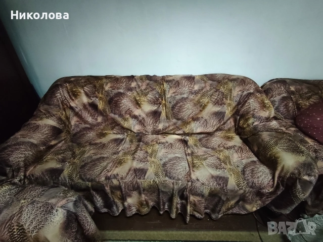 Холова гарнитура – разтегателен диван + 2 фотьойла + покривала, снимка 4 - Дивани и мека мебел - 53685242