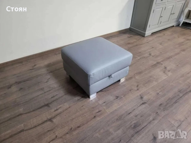 Сива кожена табуретка с функция ракла, снимка 4 - Дивани и мека мебел - 51956137