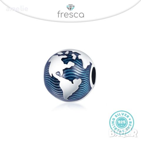 Талисман Fresca по модел тип Пандора сребро проба 925 Pandora Charm Blue Globe Clip Charm, снимка 1 - Гривни - 35960664