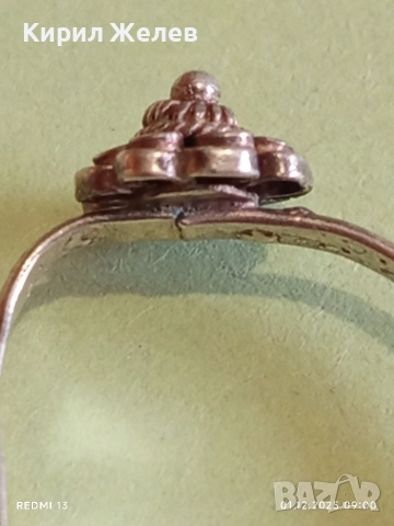 Изящен старинен сребърен пръстен флорален мотив ръчна изработка висока проба сребро 52462, снимка 5 - Пръстени - 52599600