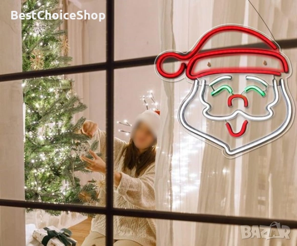 Неонова табела Дядо Коледа, стенна декорация – Многоцветен, снимка 5 - Декорация за дома - 53913496