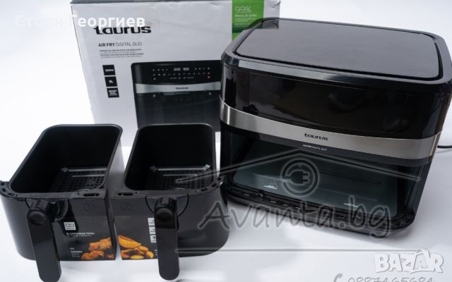 Чисто нов двоен Airfryer TAURUS 9l 2600w, снимка 2 - Фритюрници - 45807795