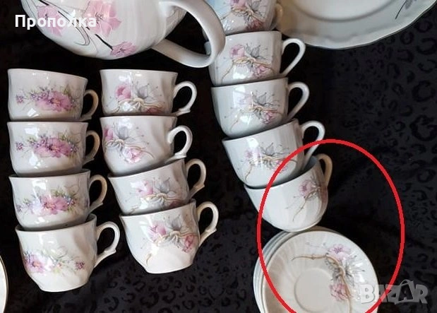 Български чашки с красиви, нежни декори и десертни чинийки