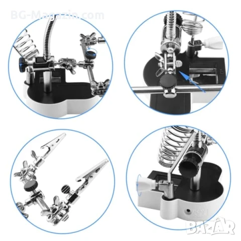 Професионална мощна увеличителна настолна лупа трета помощна ръка с LED осветление за платки щипки, снимка 3 - Други инструменти - 50921110