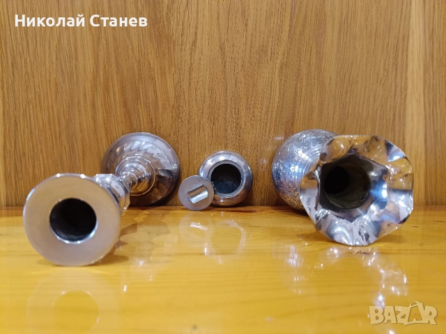 Продавам стар никелиран месингов комплект от 3 части, снимка 2 - Антикварни и старинни предмети - 51966454