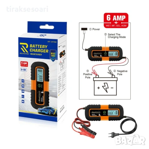 SMART зарядно за акумулатор 6A 6V/12V – Интелигентно зарядно с LCD дисплей