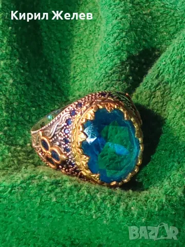 ВЕЛИКОЛЕПЕН СКЪПОЦЕНЕН СРЕБЪРЕН ПРЪСТЕН МАРКОВО СРЕБРО 925 CG с БРОНЗОВ ОБКОВ и СИН ЦИРКОН 50127, снимка 17 - Пръстени - 49351622