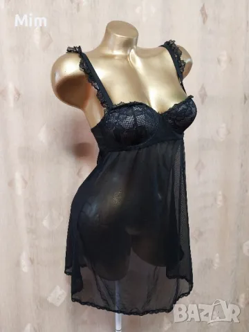 XS/S Черна ефирна нощница с твърда чашка , снимка 2 - Нощници - 50028506