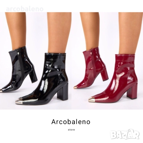 Дамски боти от лачена кожа Marilyn със златен връх, 2цвята 