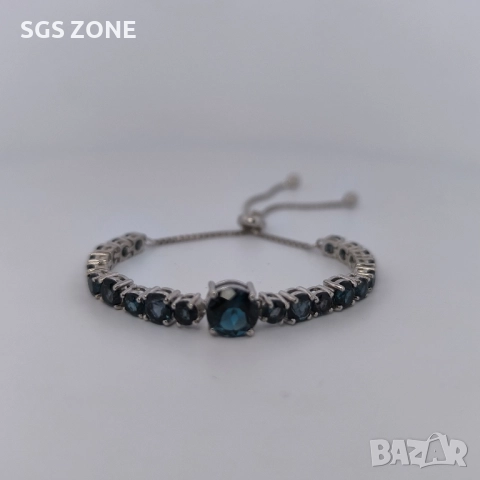 СРЕБЪРНА ГРИВНА С ЛОНДОНСКИ ТОПАЗ ОТ ТАЙЛАНД, снимка 4 - Гривни - 52296286