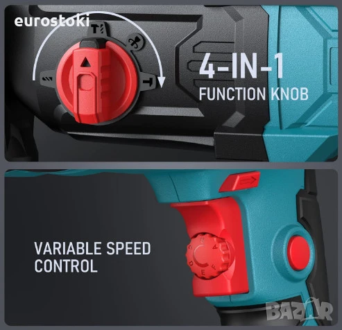 Ударна бормашина ENEACRO 26 HQ SDS-Plus, 1050W, 6 променливи скорости с 4 функции, включени 3 свредл, снимка 3 - Бормашини - 51363608