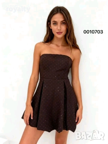 Кафява Дамска Рокля с Камъни 