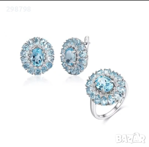 Уникален сребърен комплект с естествен Топаз, снимка 3 - Бижутерийни комплекти - 53692579