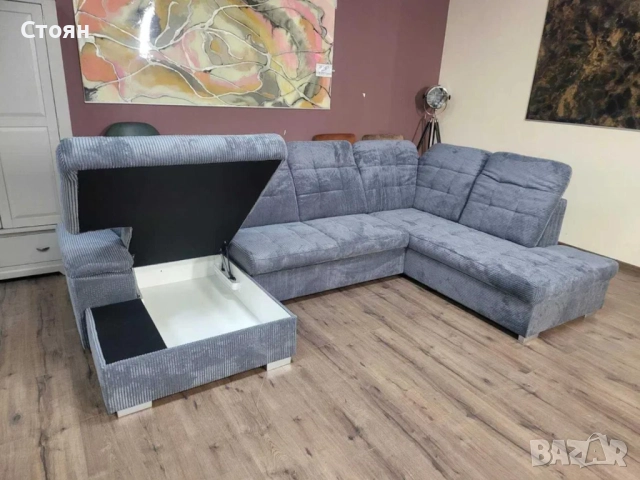 ПРОМОЦИЯ!!!Сив П-образен ъглов диван от плат рипсено кадифе Nixon, снимка 9 - Дивани и мека мебел - 52829869