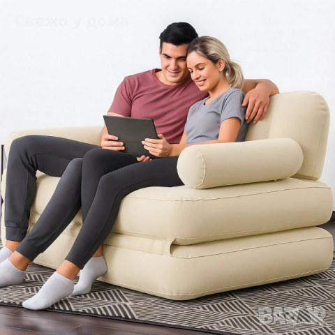 Двоен надуваем матрак с разтегателен диван за спане, снимка 5 - Спални и легла - 53993541