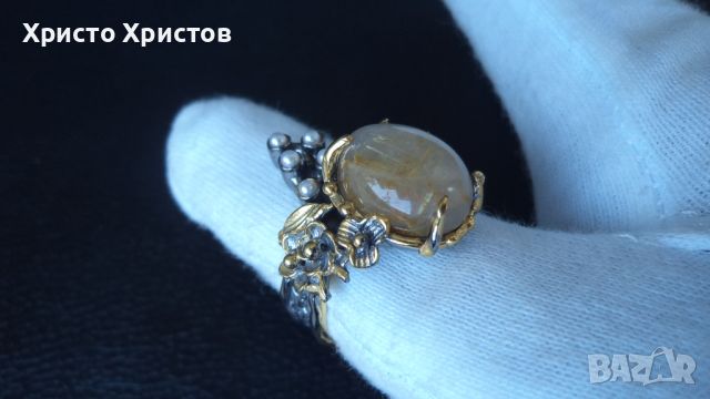 Сребърен грандиозен бутикав пръстен авторски уникат с косите на венера, снимка 4 - Пръстени - 46264039