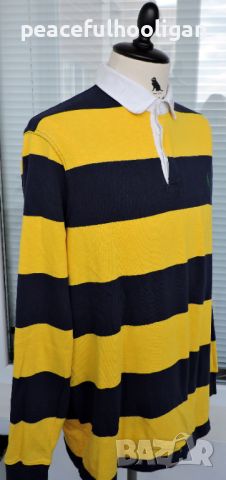 Polo Ralph Lauren Vintage 90’s Pique Rugby Shirt Men’s Yellow/Blue Striped XL, снимка 9 - Блузи - 45265055