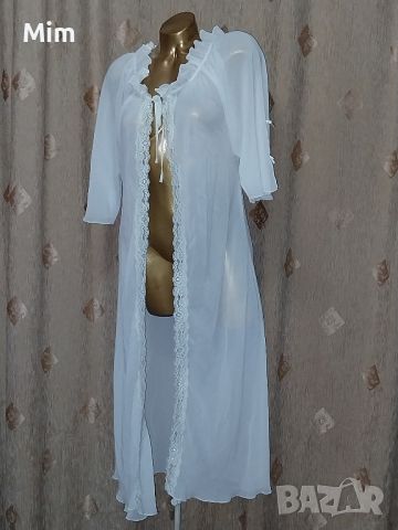 44/46 Бял ефирен халат с къс ръкав , снимка 3 - Нощници - 46381455