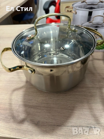 Луксозен комплект тенджери с неръждаема стомана и златисти дръжки – перфектният избор за всяка кухня, снимка 9 - Съдове за готвене - 53574112